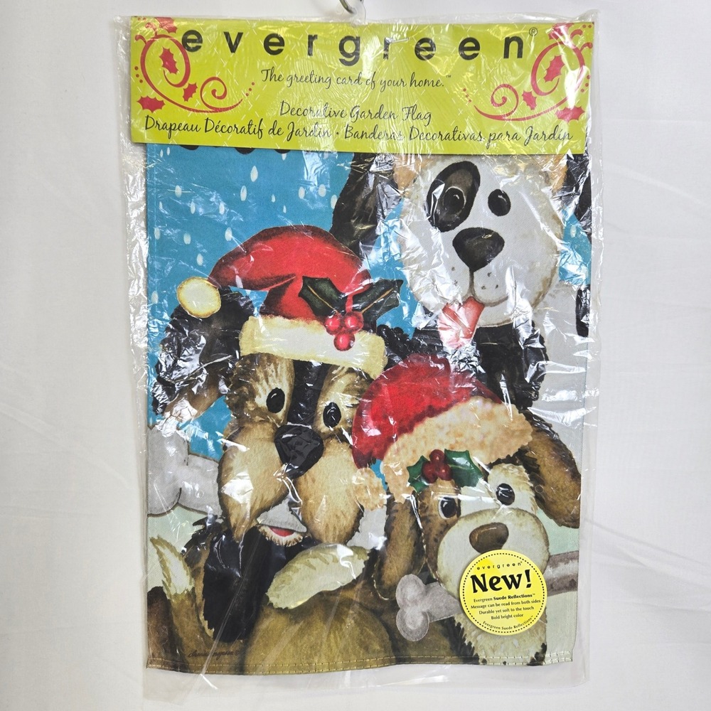 Evergreen Christmas Dogs Decorative Garden Flag Double Sided 18" x 12.5" New